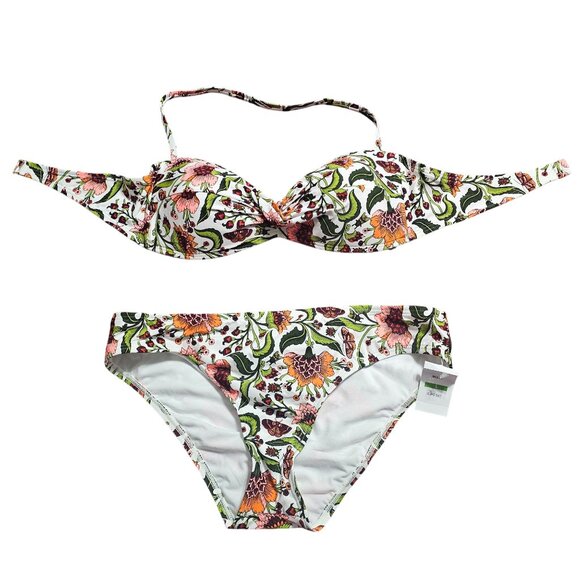 Antonio Melani Floral Twist Bandeau Bikini Set Large 2 Piece Retro Floral Print - Picture 1 of 9